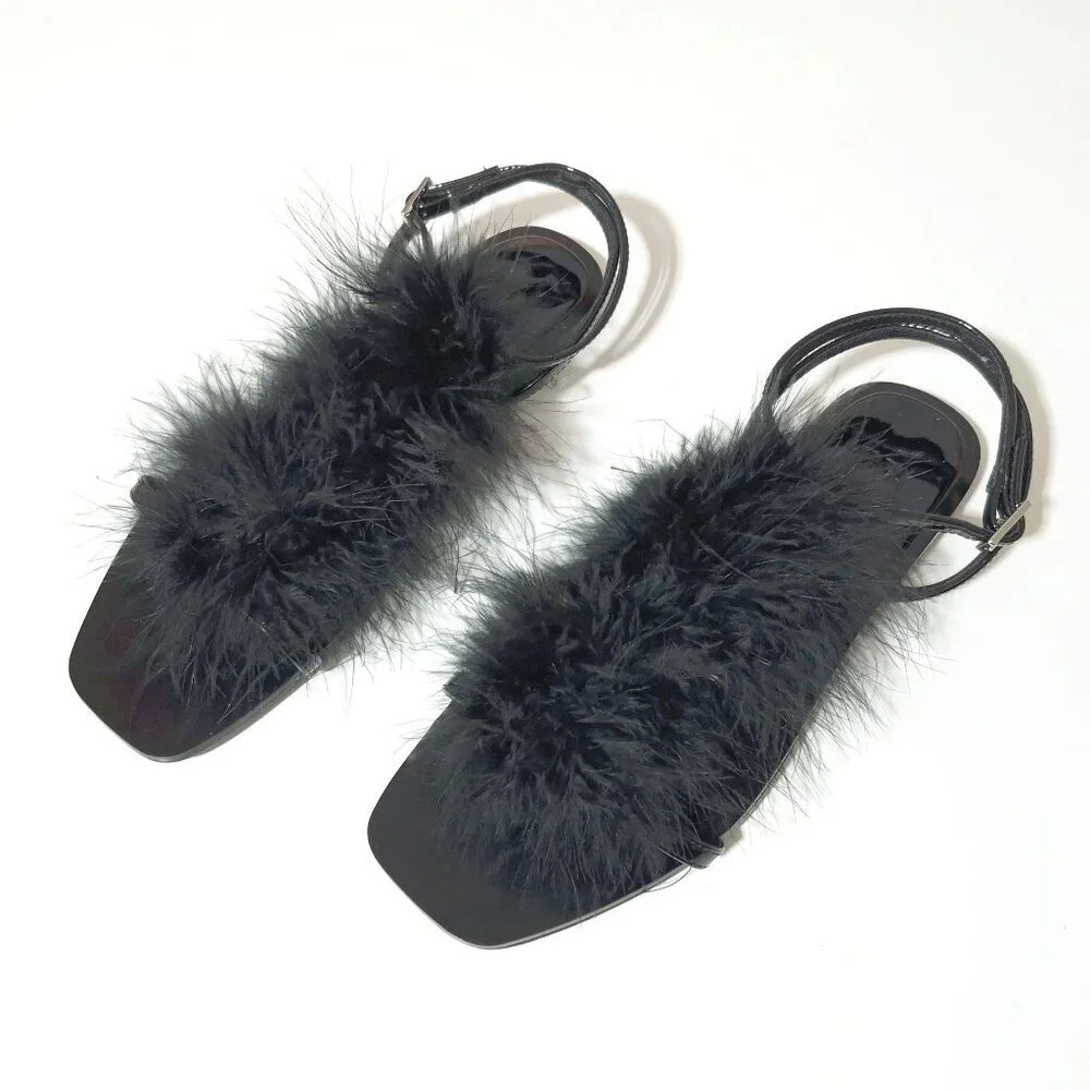 NWT Zara black feather accented flat strap up sandals, EU 36 - Picture 10 of 14